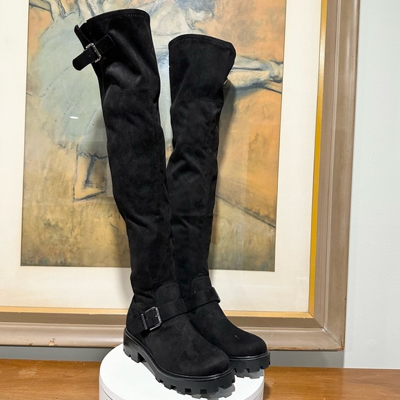 🌸MARC FISHER🌸 Ganven Lug Sole Biker Thigh-High Boots in Black Size: 7.5 - Picture 7 of 12